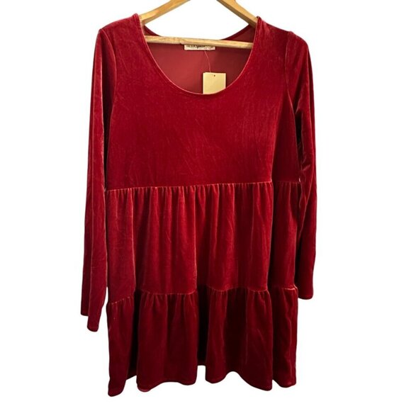 Live to be Spoiled Dress Women's Size Large red velvet long sleeve tiered - Picture 1 of 12